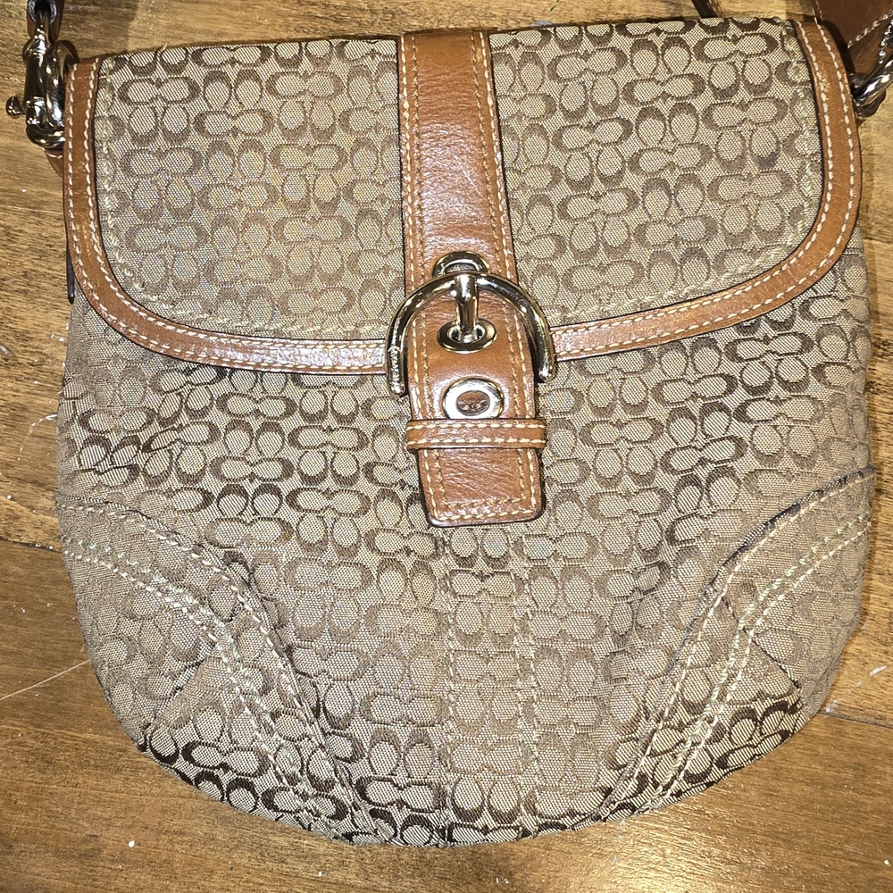 COACH Brown Soho Mini Signature C Crossbody Bag Jacquard with Leather Trim - Picture 16 of 16